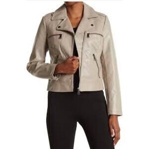 NWT $145 Bernardo Faux Leather Crop Moto Jacket Women's XXL Beige Mink.